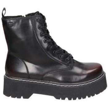 Botines Militares con Plataforma para Mujer Mustang Stormy - Burdeos, Polipiel, Cordones y Cremallera Lateral - Modelo 54146