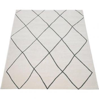 Alfombra Salón Diseño Escandinavo Rombos Pelo Corto Moderna, Color Claro Blanco 80x300 cm - Paco Home