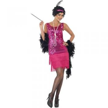 Disfraz de Flapper Rosa para Mujer con Vestido, Tocado y Collar - Años 20 - Talla XL