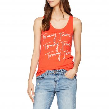 Tommy_Jeans Tjw Summer Script Logo Tank, Camiseta sin Mangas para Mujer, Rojo