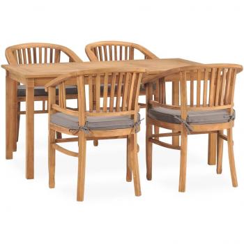 Set de almuerzo de jardín de 5 piezas con cojines de teca sólida