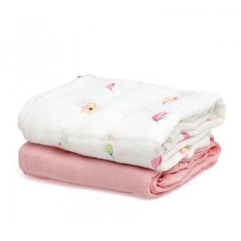 Set 2 Muselinas Flores Bambú de Kiokids