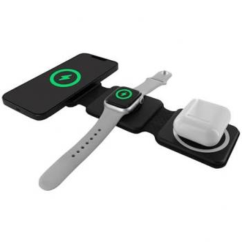 Cargador 3 en 1 compacto wireless con Magsafe para iWatch y AirPods, plegable, color negro