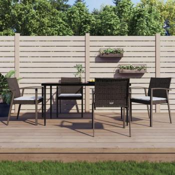 5-Piece Outdoor Dining Set with Cushions in Poly Rattan and Steel