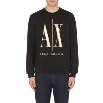 Armani Exchange Men's Black Logo Crewneck Sweatshirt, Casual Cotton, 2024 Collection