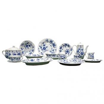 Vajilla de Porcelana Blanca con Flores Azules 83 Piezas