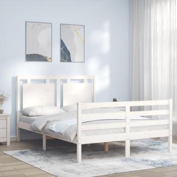 Cama de madera maciza con cabecera blanca 140x200 cm