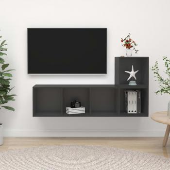 vidaXL Juego de muebles de salón 2 piezas madera ingeniería y aglomerado gris, Mueble de TV, Mesa de TV, Mueble Televisor
