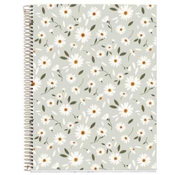 Cuaderno A4 120 Hojas Rayado Horizontal Flores de Primavera Verde Espiral