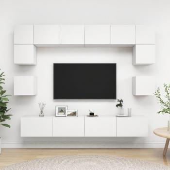 Mueble de salón TV 8 piezas aglomerado color blanco, dimensiones 100 x 30 x 30 cm, incluye estanterías y soporte para televisor
