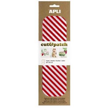 APLI - Papel Cut&Patch Rojo&blanco rayas 3 hojas