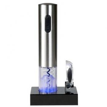 Sacacorchos Eléctrico - Incluye Cortador de Precinto y Base Recargable - Acabado en Acero Inoxidable - Abre hasta 60 Botellas en una Sola Carga - Color Plateado - Silvano