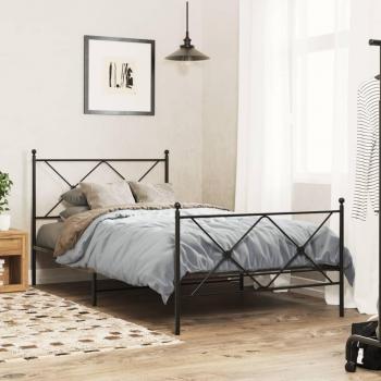 Cama pediátrica con cabecero y estribo de metal negro 100x190 cm