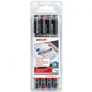 Marcador OHP EDDING 140S, punta de 0,3 mm, set de 4 colores (negro, rojo, azul, verde), tinta permanente