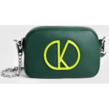 Kalk Bolso Cruzado Mini Bag Verde - Bolso de Hombro con Cadena Plateada y Cierre de Cremallera