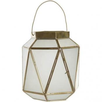 Farol Portavela de Cristal y Latón con Detalles Dorados