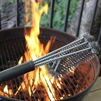 18 46 cm Heavy Duty 3-branch barbacoa parrilla cepillo de limpieza barbacoa cerdas limpiador para limpieza fácil y eficaz