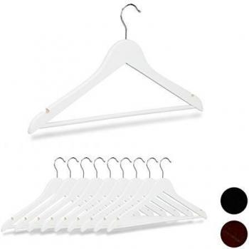 Set de 10 Perchas de Madera con Gancho Giratorio a 360°, Ancho de 44,5 cm, Color Blanco - Relaxdays