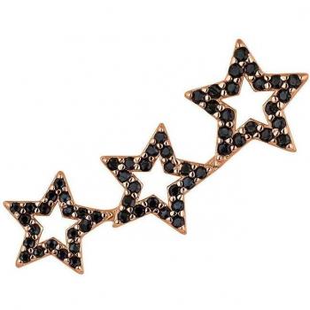 Pendiente trepador Earcandy Black Star de plata y baño de oro rosa