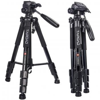 Trípode ligero - Trípode compacto para cámara de 140cm con cabezal panorámico de 360 grados y una placa de liberación rápida para SLR Canon Digital EOS Nikon Sony Samsung Panasonic（Negro）