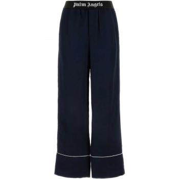 Palm Angels Women's Navy Linen Blend Trousers - Size 40 - Blue | PWCA117S24FAB001