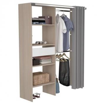 Vestidor Armario Abierto Modelo Lisboa con 2 Barras en Color Blanco Mate y Acacia
