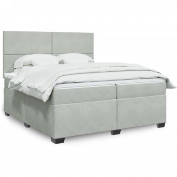 Cama box spring de muelles con colchón gris claro 200x200 cm terciopelo