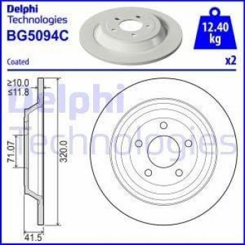 Disco de freno DELPHI BG5094C - Disco de freno, marca DELPHI, modelo BG5094C