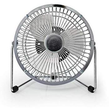 NEDIS Ventilador de Mesa Miniventilador Metálico - Diámetro de 15 cm - Rotación de 360° - Alimentación USB - Negro Cromo 1.00 m