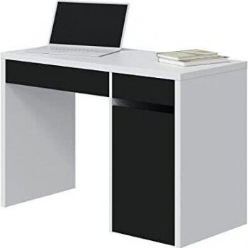 Habitdesign Mesa de Estudio Reversible con 2 Cajones y 1 Puerta, Escritorio, Modelo MIA, Acabado en Blanco
