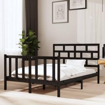Cama doble pequeña de madera maciza 120x190 cm en color negro