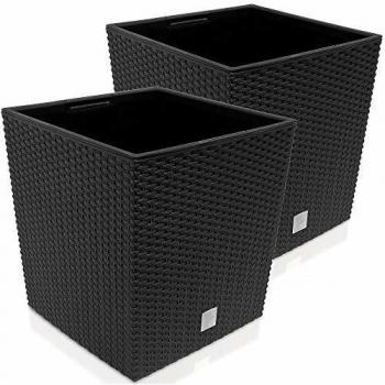 Plantador Rato Low 2 Piezas Antracita 32x32x33cm Maceta Rato para plantas flores de Poliratán 35L 64L maceta interior con asas balcón jardín interior exterior 2