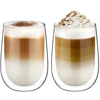 Glastal 350ml*2 Tazas de Café de Cristal, Vasos de Doble Pared Transparente, Tazas de Vidrio Borosilicato para Café Leche Té Latte Macchiato y Más