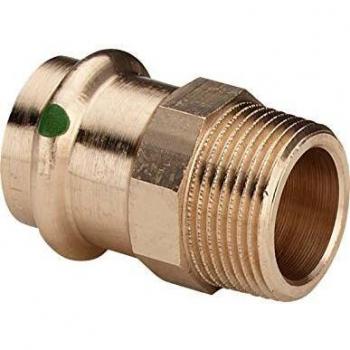 Adaptador Viega Sanpress 15 mm x R 3/8, en bronce o bronce de silicio, con contorno SC y forma poligonal