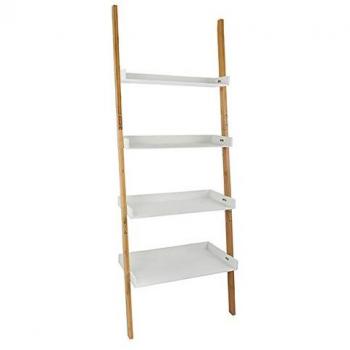 Escalera de 4 niveles en bambú y MDF, color marrón, dimensiones 55x145x30 cm, incluye 10 unidades