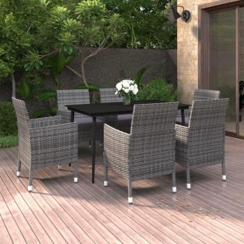 7 Piece Outdoor Dining Set with Cushions, Poly Rattan and Glass