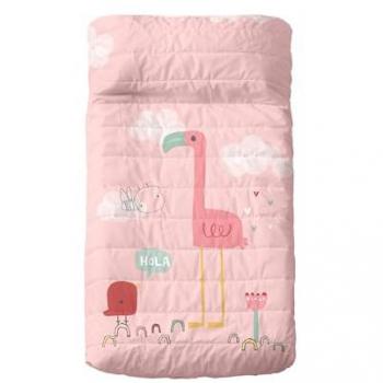 Colcha Cuna HappyFriday Moshi Moshi Multicolor 100 x 130 cm Flamenco Rosa, 100% Algodón Exterior, 100% Poliéster Relleno