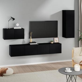Set de Muebles para TV 4 Piezas en Madera Contrachapada Negra
