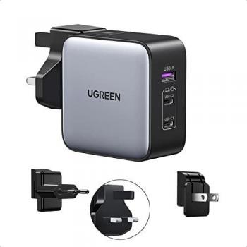 Cargador Ugreen 65W GaN con USB C para Auriculares, Teléfono móvil, Portátil, Reloj inteligente y Tableta - Gris