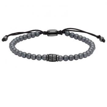 Pulsera de Hombre Fossil JF04416793, Acero Inoxidable, Perlas de Hematita, Color Gris, Longitud 250mm, Ancho 4mm