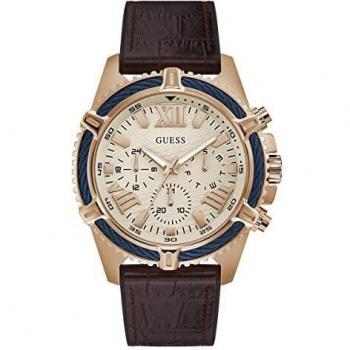 Guess mens analog quartz watch with leather crocodile strap gw0053g4