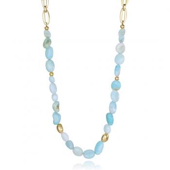 Collar Chic de acero Ip dorado con piedras amazonitas naturales