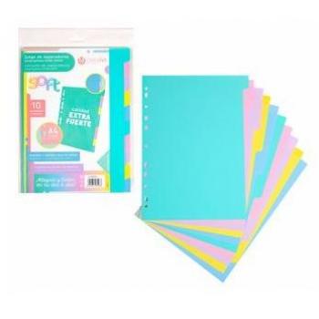 Separadores A4 Extra Fuerte PP Soft 10 Colores Pastel Multitaladro Carchivo