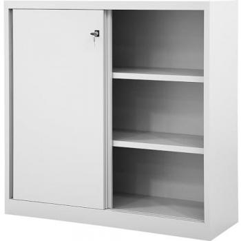 Armario de Puertas Correderas Bisley Eco de Acero, 2 Estantes, 3 Alturas para Carpetas, Color Gris Claro