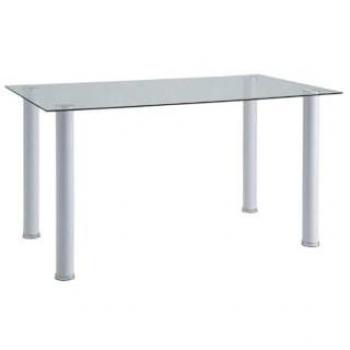 Mesa de Cristal Templado Leiden 120x80 cm con 4 Patas Tubulares Metálicas Blancas