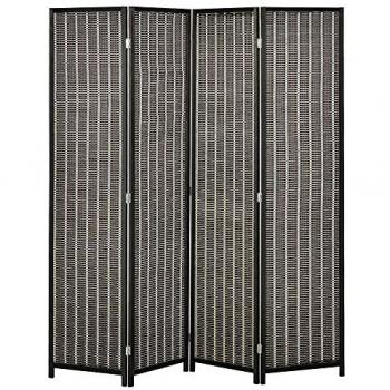 HOMCOM Biombo de 4 Paneles de Bambú Separador de Ambientes Plegable Divisor de Espacios para Dormitorio Salón 180x180x1,9 cm Marrón y Negro