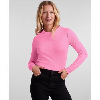 Camiseta de mujer de manga larga y cuello redondo con tejido canalé