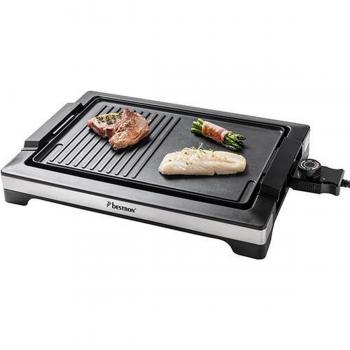Bestron ABBQ2000S Plancha de Asar 2000W - Barbacoa/parrilla de mesa acabado en acero inoxidable, resistencia calefactora integrada de 2000W, termostato regulable extraíble