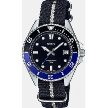 Casio MDV-10C-1A2VEF Classic Unisex Black Fabric Watch - One Size, Water-resistant, Quartz Movement, Analog Display, 50m Water Resistance, Stainless Steel Case, Durable Fabric Strap