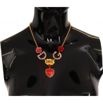 Dolce & Gabbana Gold Rose Love Crystal Charm Chain Necklace, Women's Jewelry, Yellow, One Size